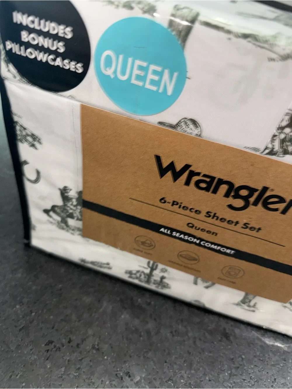 NEW Wrangler WESTERN DESERT COWBOY White & Green Queen Sheet Set SO VERY SOFT
